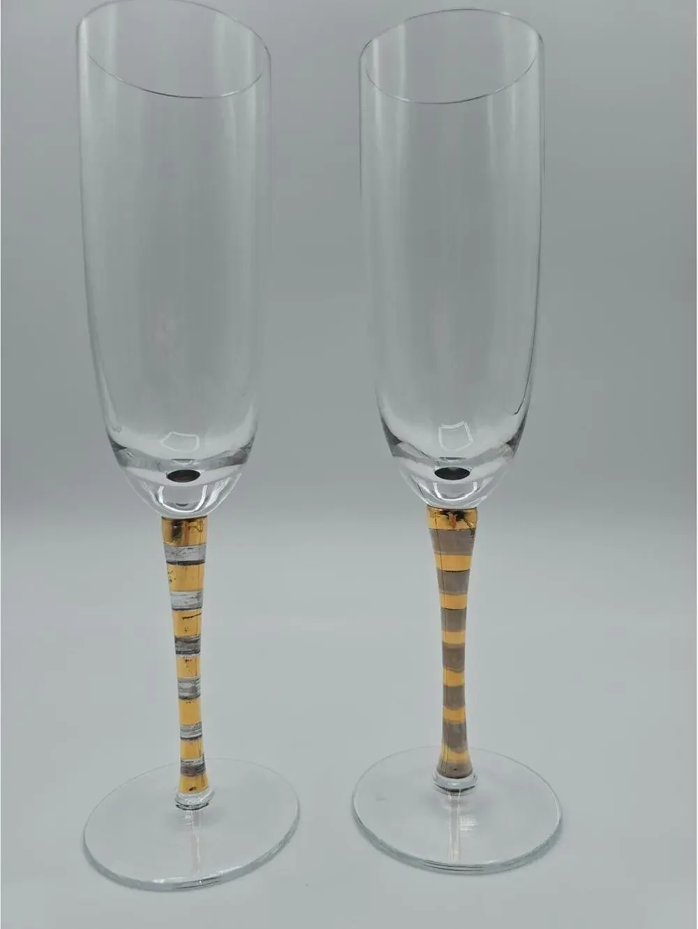 Vintage Pair Liselotte Henriksen Gold/Silver Champagne Glasses for Boda Nova